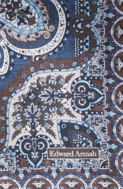 Shop Edward Armah Persian Design Silk Pocket Square In Charcoal/blue