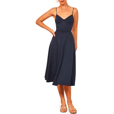 Reformation Jenni Spaghetti Strap Fit & Flare Dress, Blue