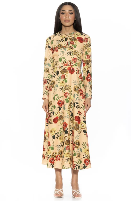 Shop Alexia Admor Ophelia Long Sleeve Midi Dress In Beige Rose