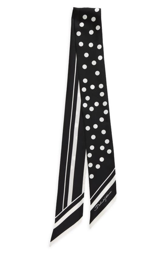 Dolce & Gabbana Polka Dot & Stripe Silk Twilly Scarf In Hnbew Pois Bianco Fdo.nero