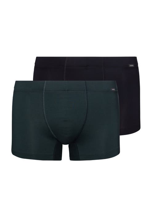 Hanro Cotton Essentials Covered Waistband Boxer Brief 2pk In Laurel/black