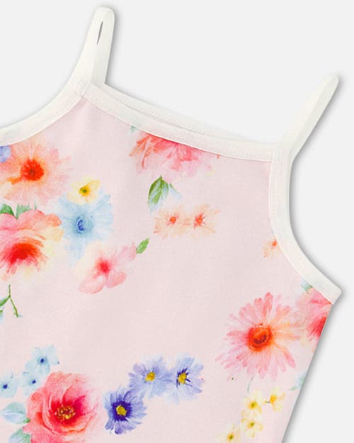 Shop Deux Par Deux Girl's Organic Cotton Tank Top Light Pink Printed Flowers