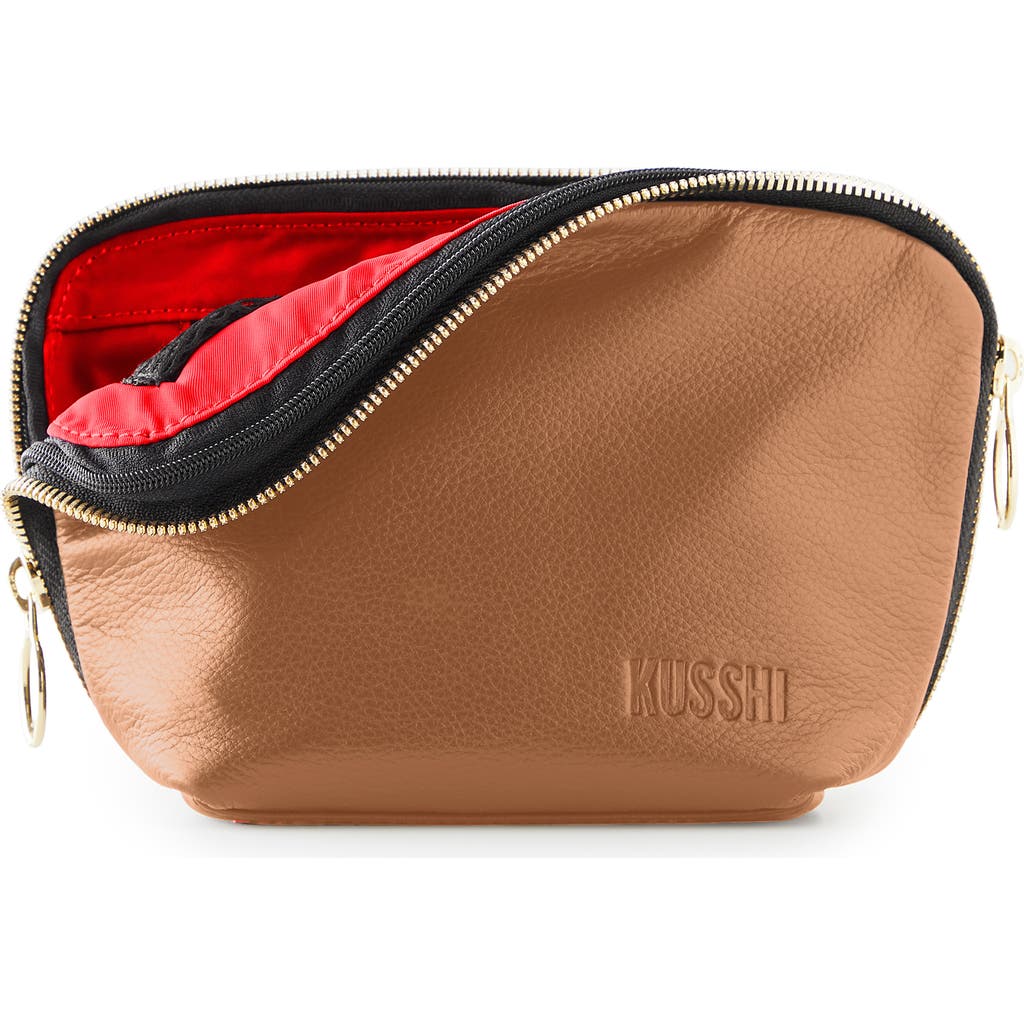 Kusshi Everyday Leather Makeup Bag In Camel/red Leather