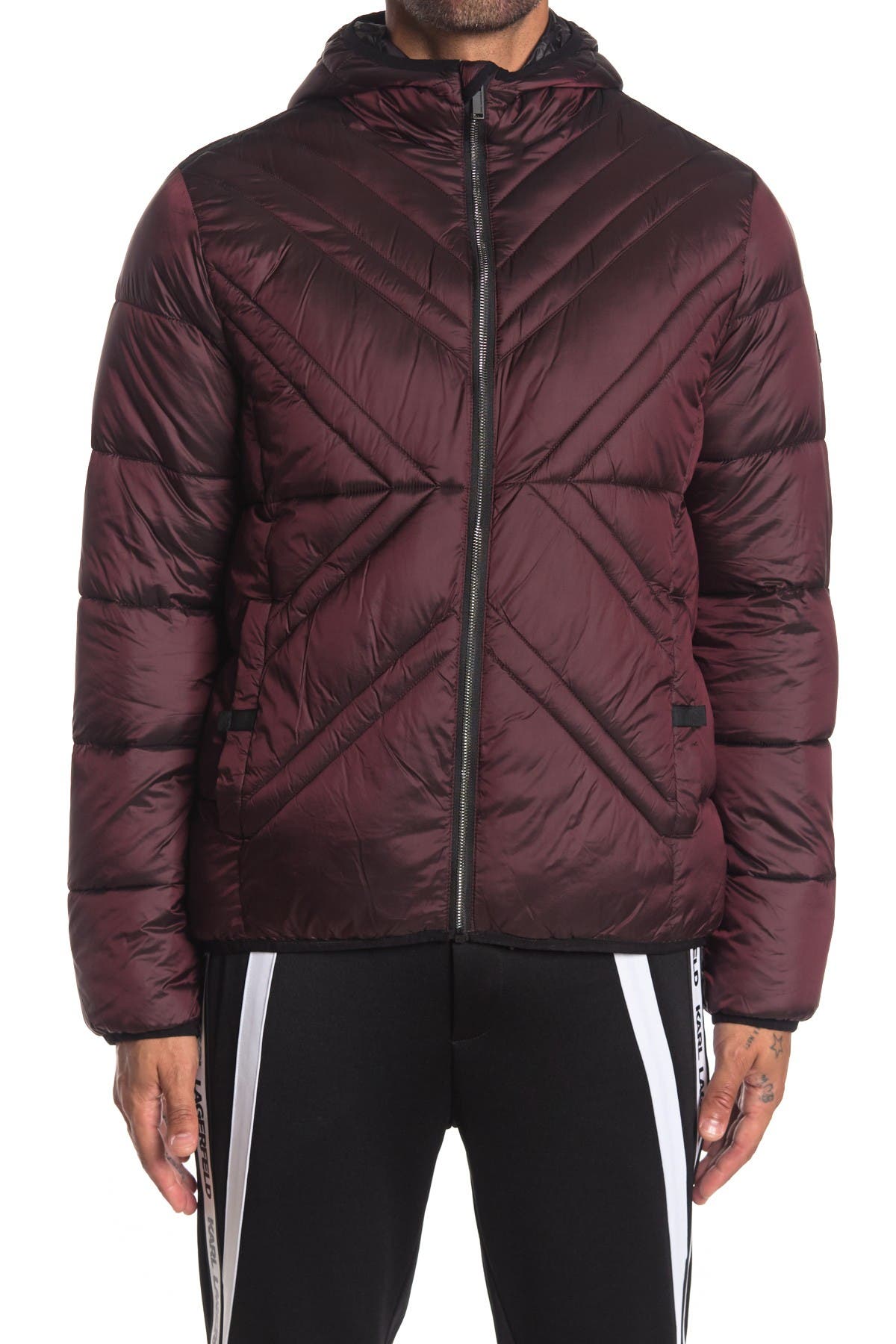 Karl Lagerfeld X Quilted Full Zip Hooded Jacket In Red | ModeSens