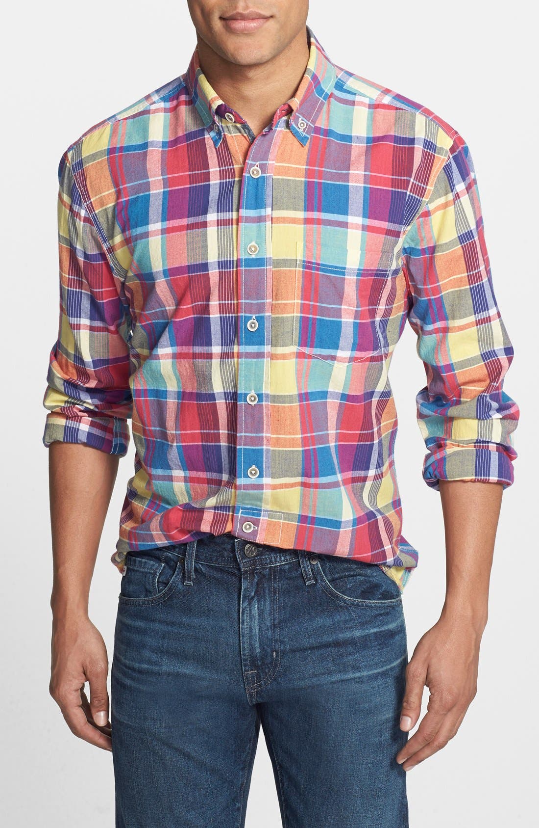 Vintage 1946 Regular Fit Madras Plaid Sport Shirt Nordstrom