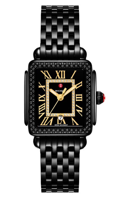 MICHELE Deco Madison Mid Noir Diamond Bracelet Watch, 31mm in Black 