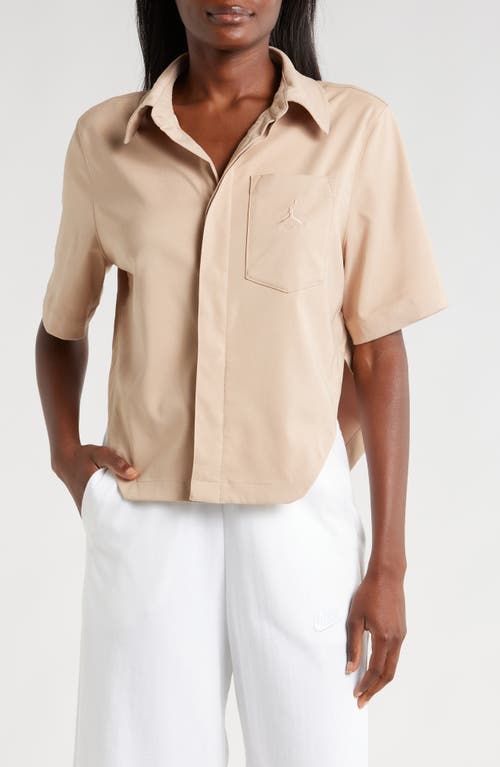 Jordan Crop Short Sleeve Stretch Button-Up Shirt Legend Medium Brown at