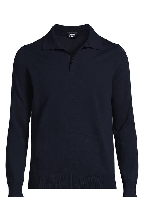 Shop Lands' End Long Sleeve Cotton Sweater Polo In Radiant Navy