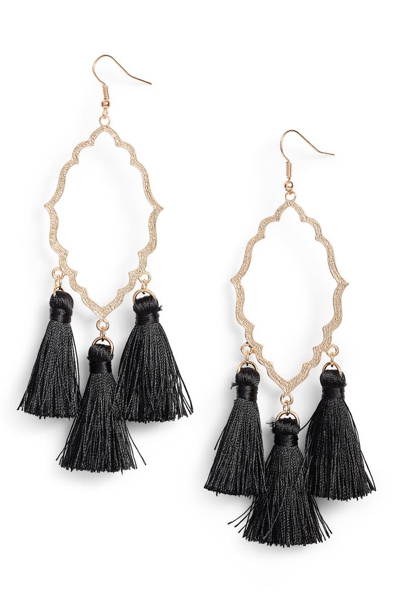 BP. Medallion Tassel Earrings, Main, color, Black