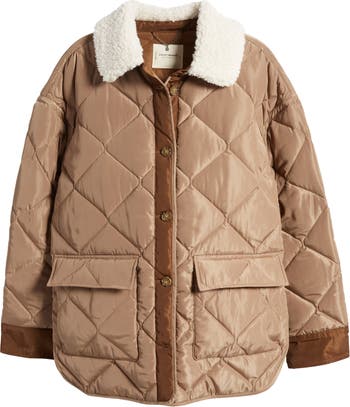 Lucky Brand Pink Faux Shearling Lined Onion Quilted Puffer Coat