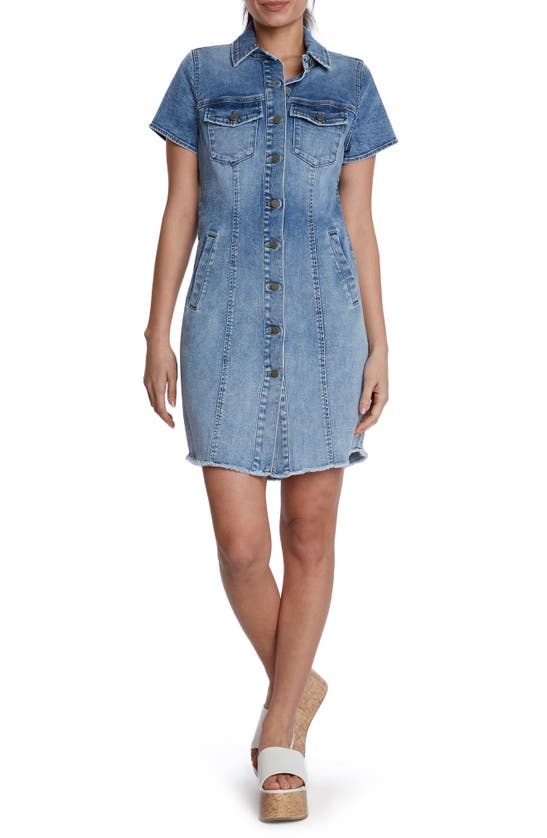 Wash Lab Denim Tie One On Short Sleeve Denim Minidress In North Blue