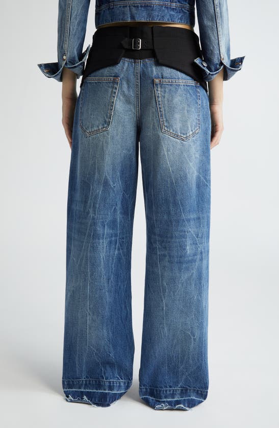 Shop Stella Mccartney Cummerbund Detail Nonstretch Denim Wide Leg Jeans In 4149 - Blue And Tuxedo