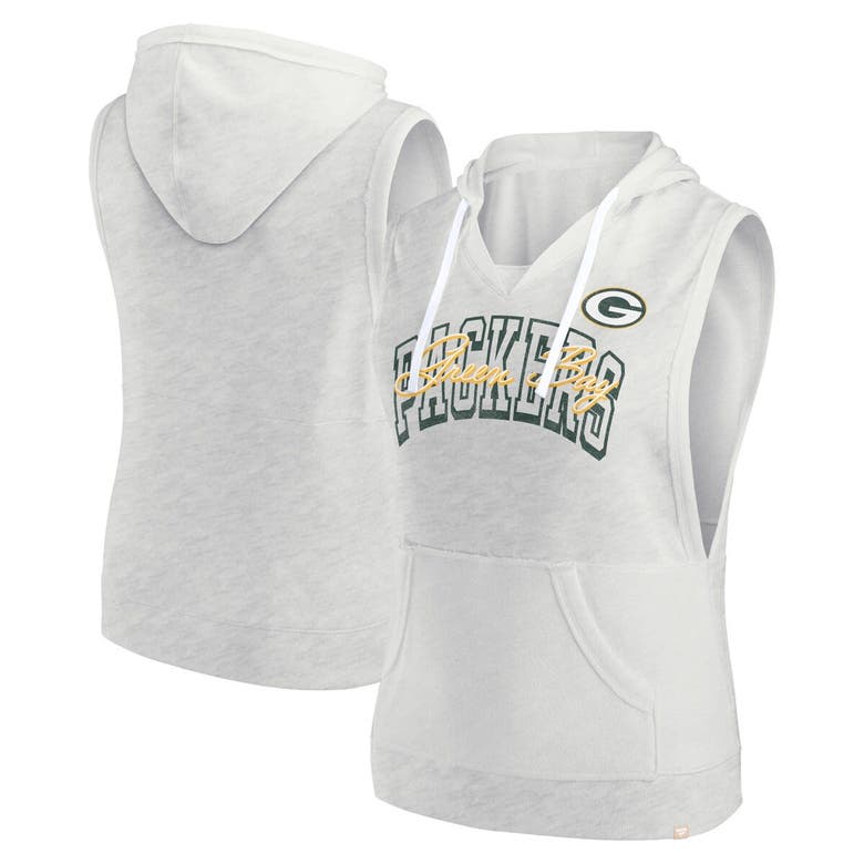 Shop Fanatics Branded Oatmeal Green Bay Packers Lounge Script Sleeveless V-neck Pullover Hoodie
