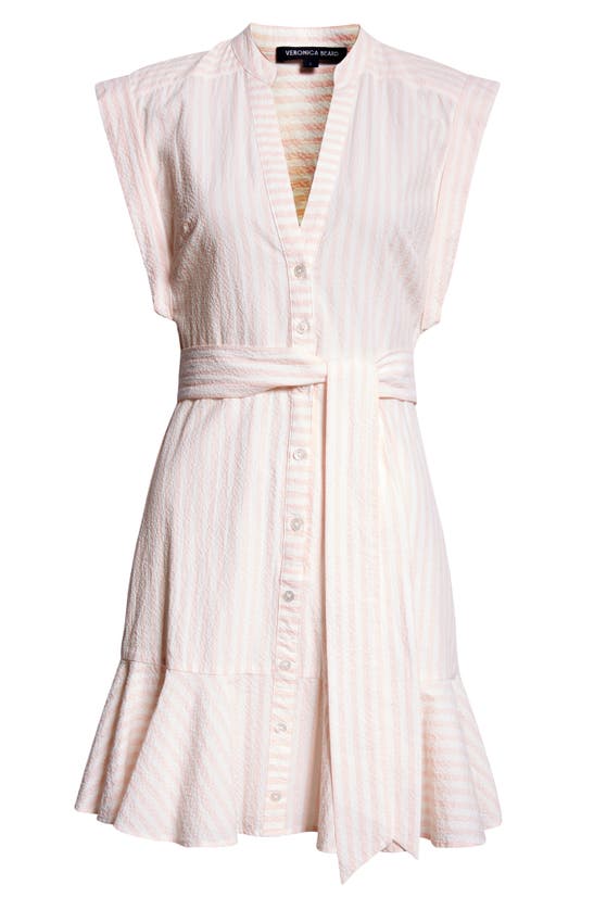 Shop Veronica Beard Avella Stripe Stretch Cotton Minidress In Pink/ White