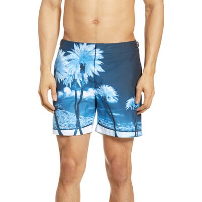 Orlebar Brown Bulldog Photo Print Swim Trunks, Blue