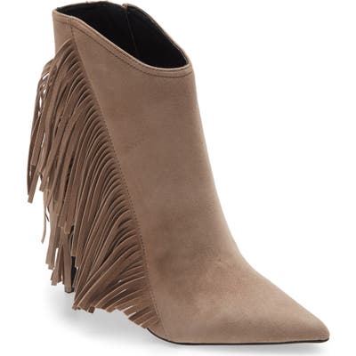 Allsaints Izzy Fringe Pointed Toe Bootie, Beige