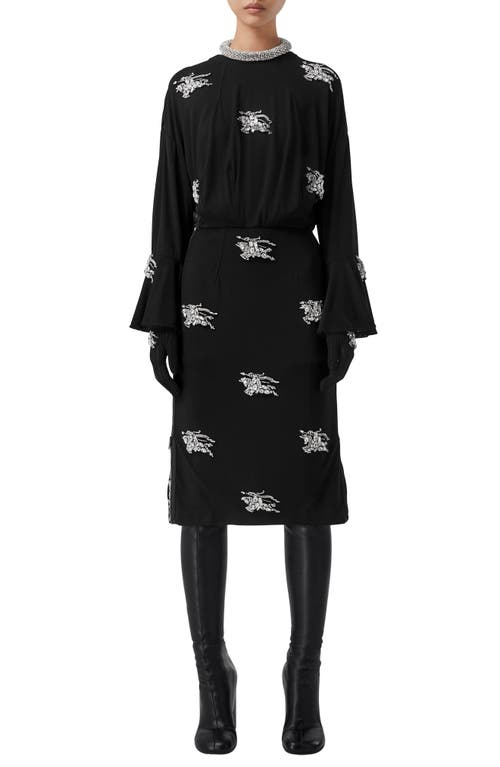 burberry Equestrian Knight Crystal Embellished Long Sleeve Dress in Black