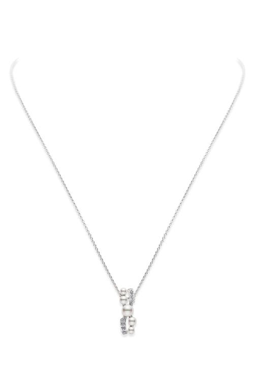 Mikimoto Cluster Cultured Pearl & Diamond Pendant Necklace in White Gold/Diamond