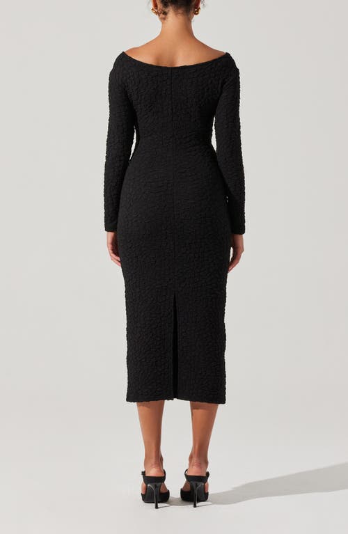 Shop Astr The Label Textured Knot Front Off The Shoulder Long Sleeve Dress In Black