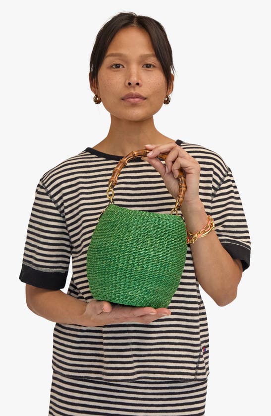 Shop Clare V Pot De Miel Bamboo Top Handle Straw Basket Bag In Green