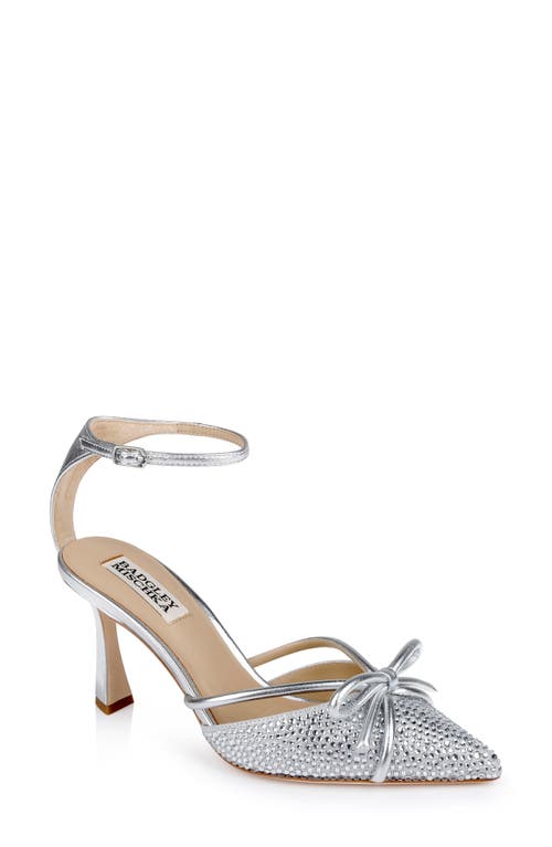 Badgley Mischka Collection Ann Ankle Strap Pointed Toe Pump in Silver Leather 