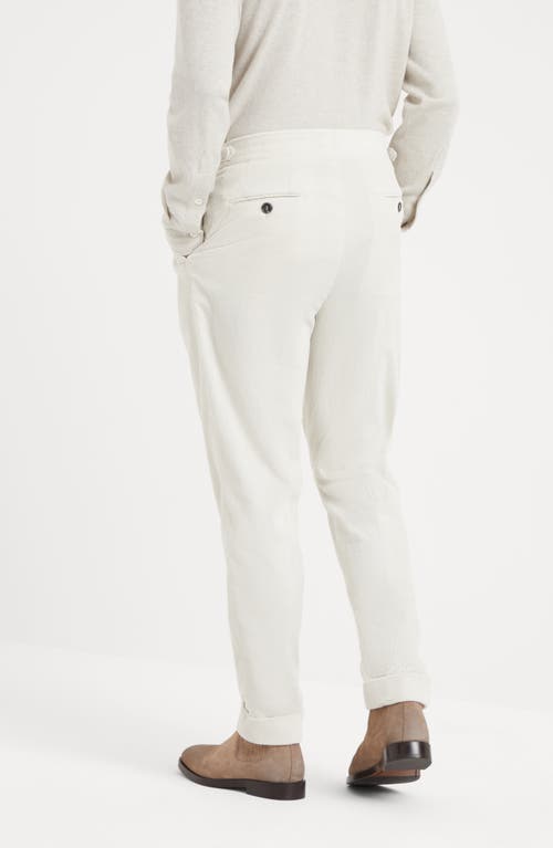 Shop Brunello Cucinelli Comfort Cotton And Cashmere Corduroy Tailor Fit Trousers With Reversed Double Ple In Chalk