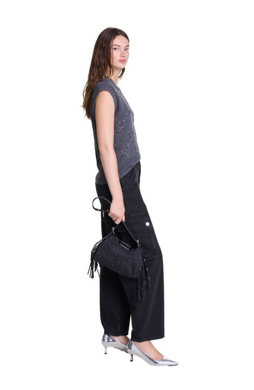 Shop Maje Sleeveless Sequin Sweater In Anthracite Grey