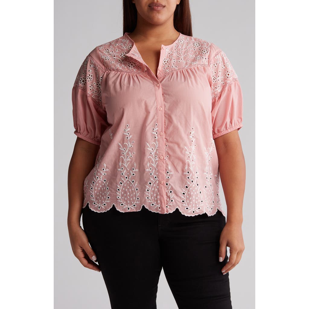 Forgotten Grace Cotton Eyelet Top In Pink