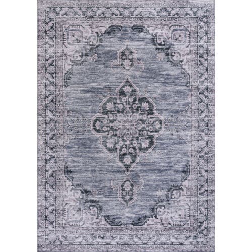 Jonathan Y Wincer Chenille Cottage Medallion Machine-washable Area Rug In Navy/gray/black