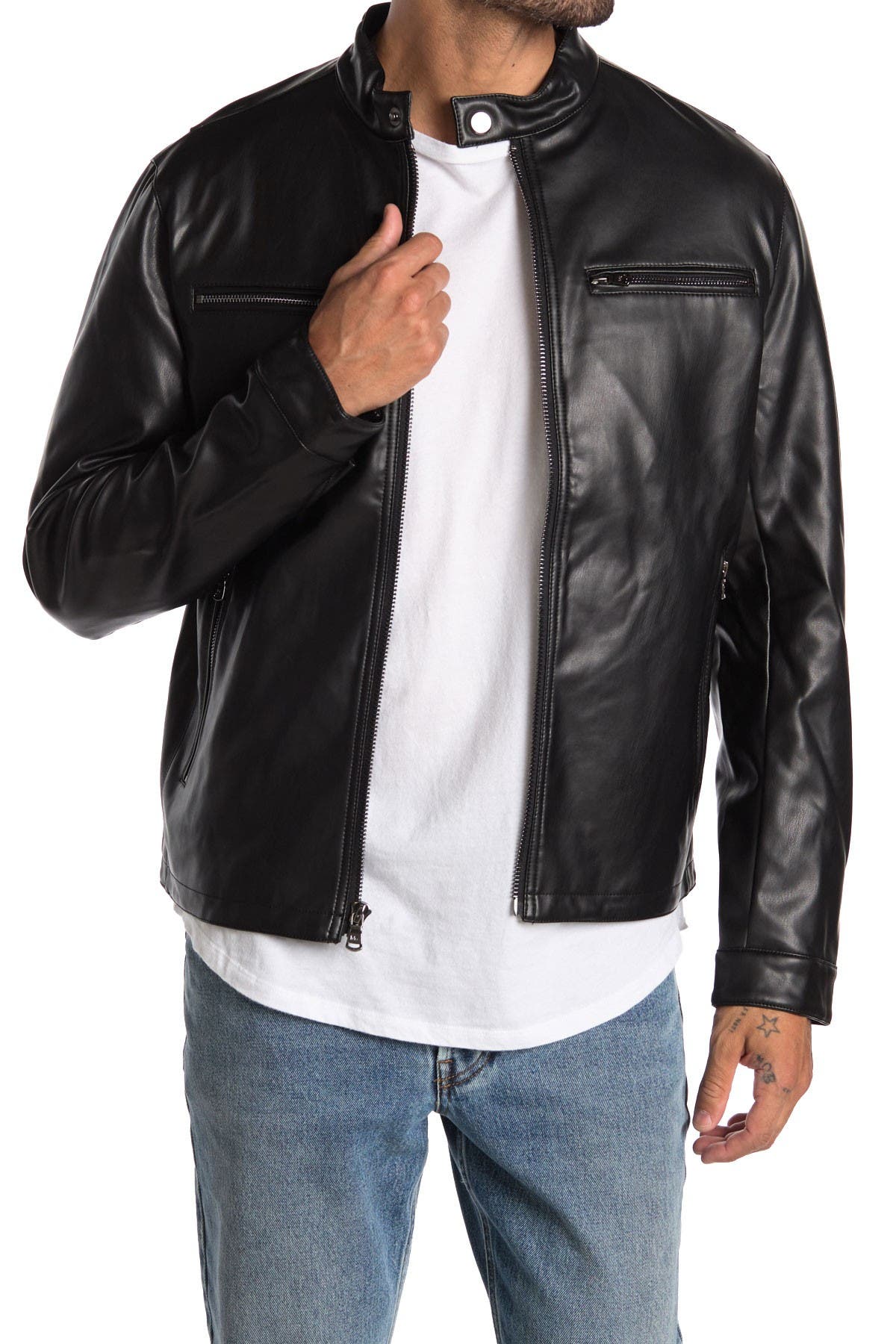 michael kors black leather moto jacket