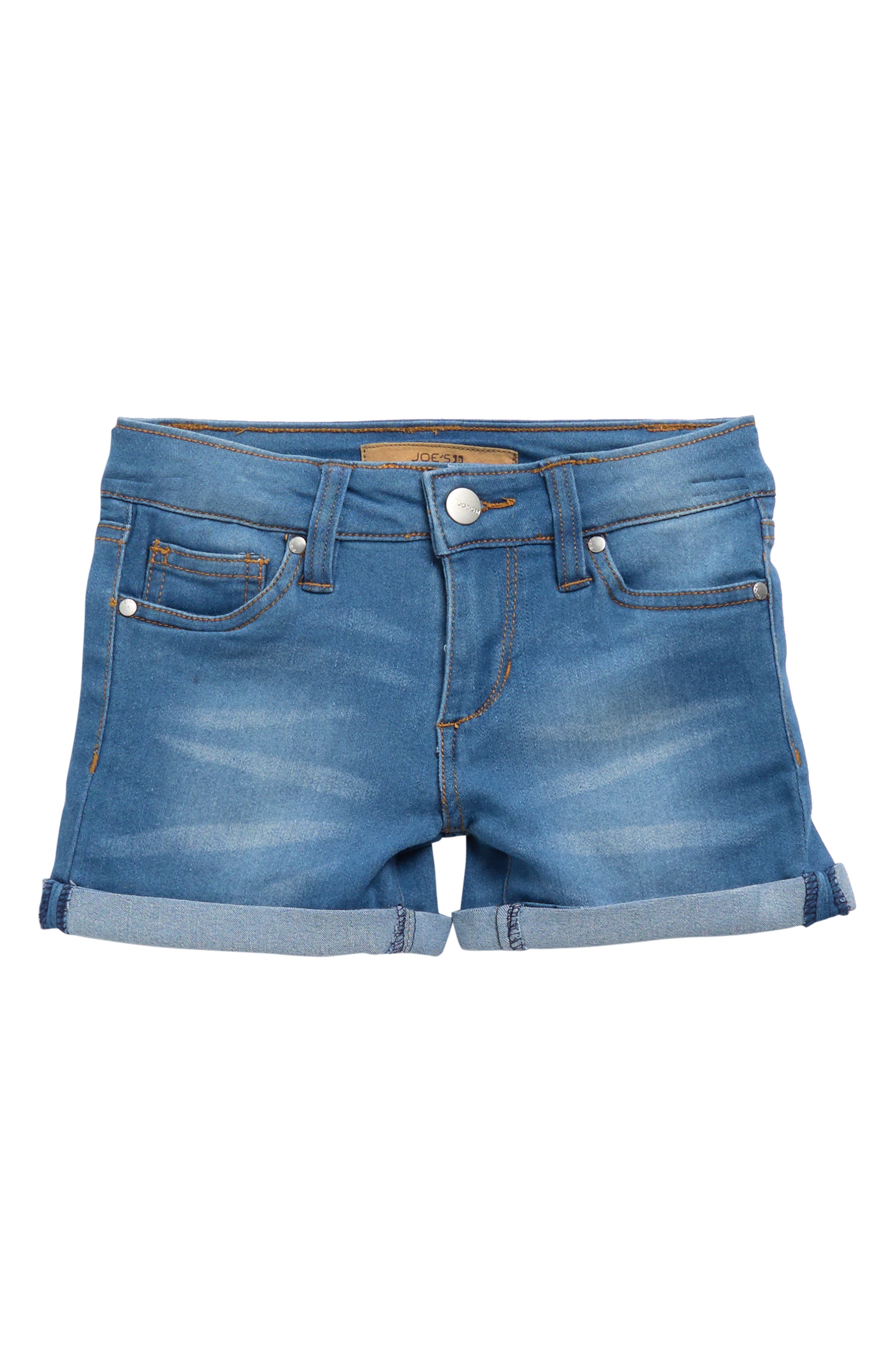 Kid Girl Solid Color Ripped Cuff Denim Shorts