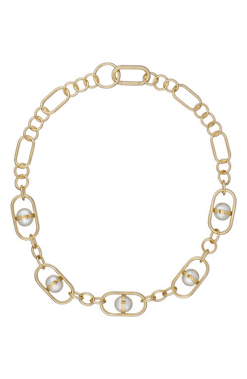 Perriet Imitation Pearl Chain Statement Necklace in Gold Tone/Pearl