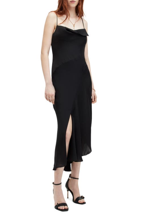 AllSaints Una Side Ruched Slipdress Black at Nordstrom, Us