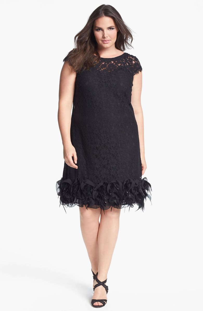 Jessica Simpson Feather Trim Lace Dress (Plus Size) | Nordstrom