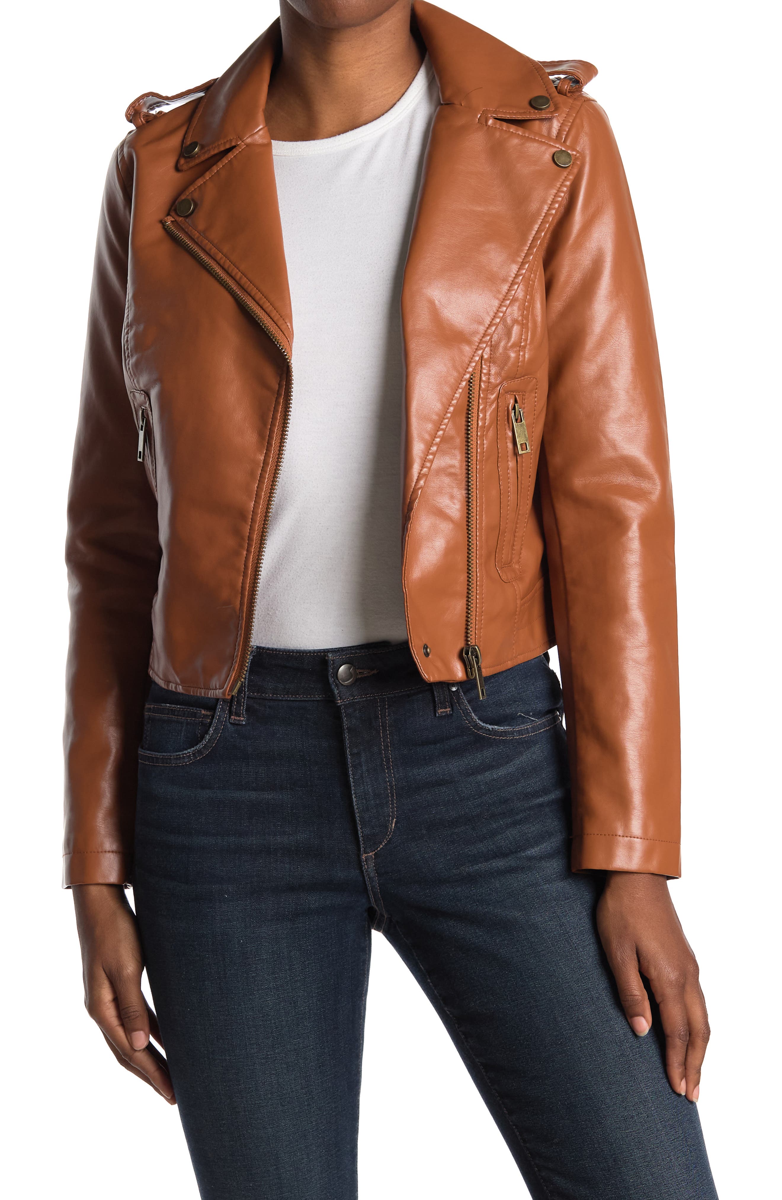 cognac faux leather jacket