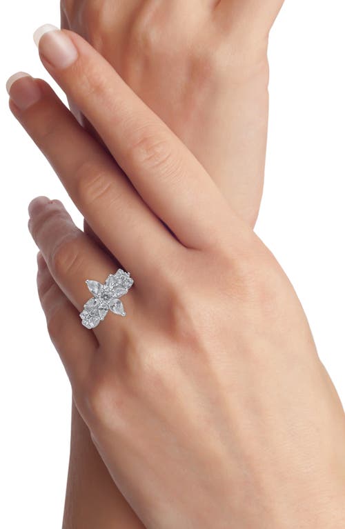 Shop Cz By Kenneth Jay Lane Floral Cz Ring In Clear/silver