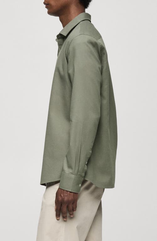 Mango Slim-fit Cotton Structured Shirt Khaki In Khaki Green