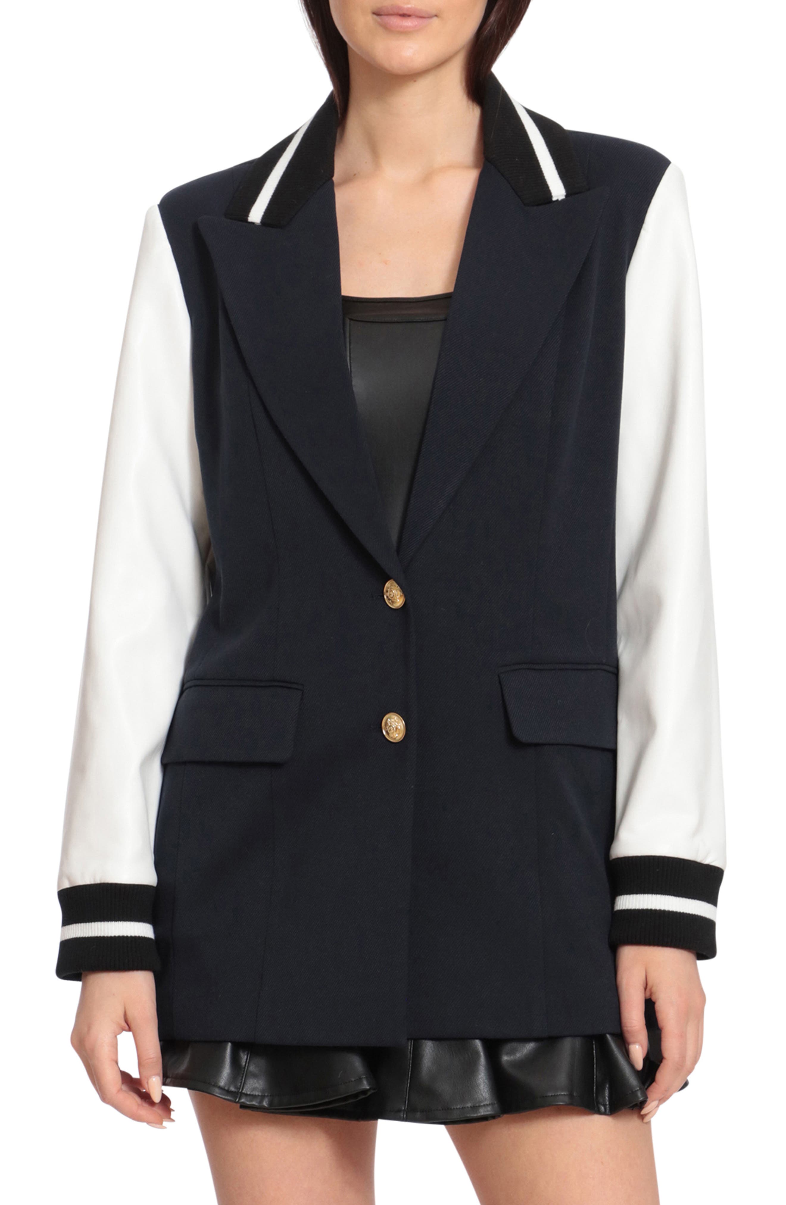 Avec Les Filles Mixed Media Varsity Blazer Nordstromrack