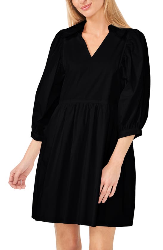 Shop Cece Elbow Sleeve Stretch Cotton Dress In Rich Black