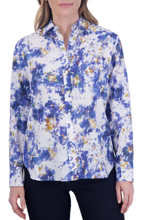 Foxcroft Meghan Abstract Floral Cotton Button-Up Shirt Blue Multi at Nordstrom