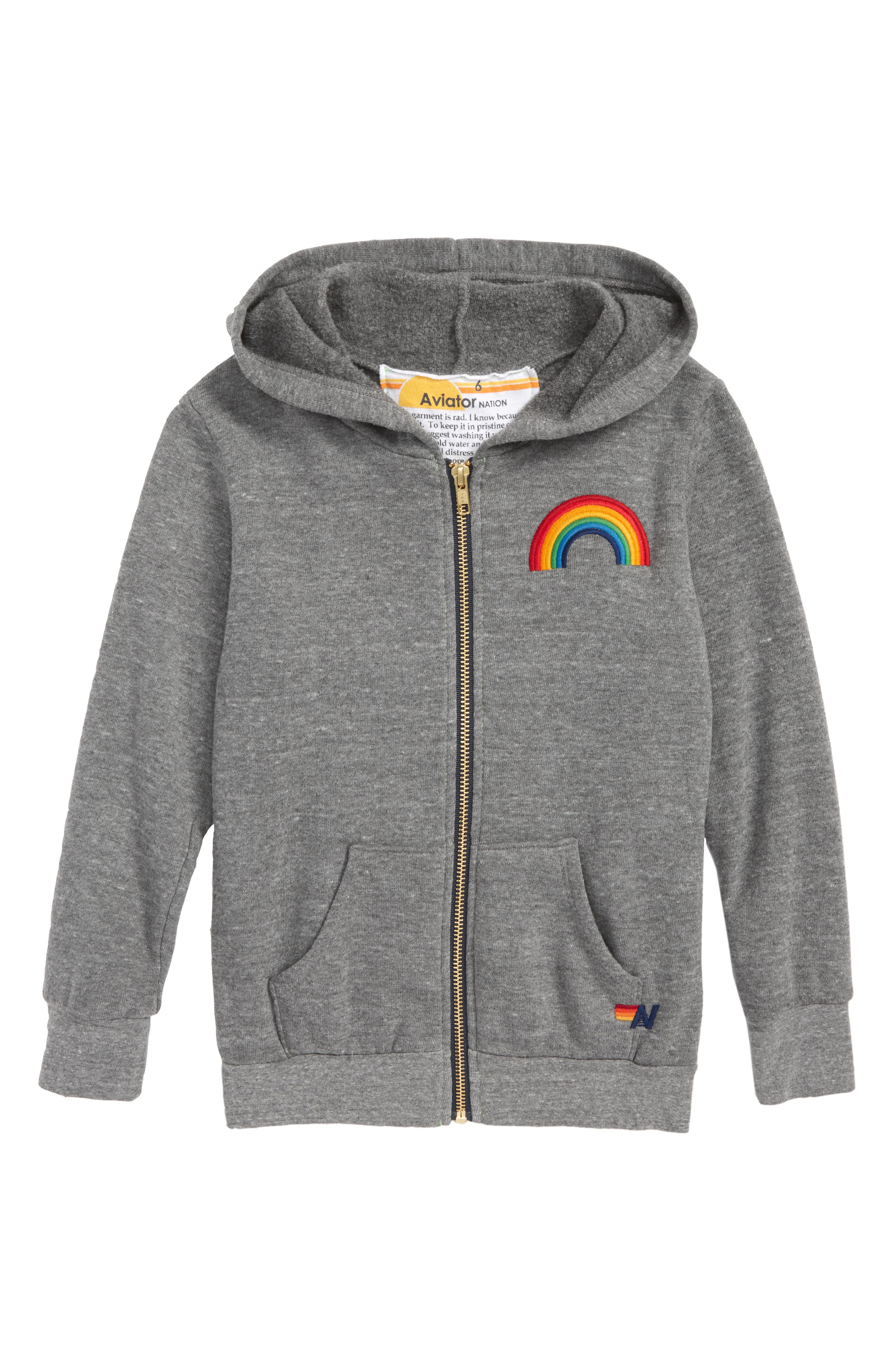 Aviator Nation Rainbow Embroidery Zip Hoodie (Toddler Girls, Little