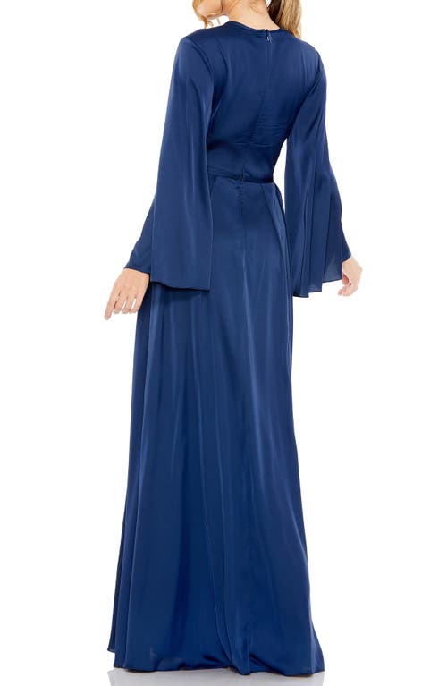 MAC DUGGAL MAC DUGGAL KEYHOLE NECK LONG SLEEVE SATIN CHARMEUSE GOWN 