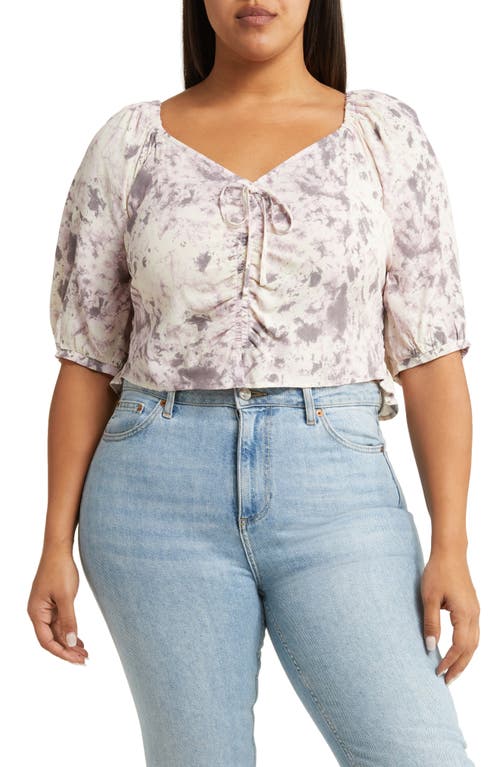 Open Edit Tie Front Puff Sleeve Blouse Ivory- Grey Q Campy Dye at Nordstrom,
