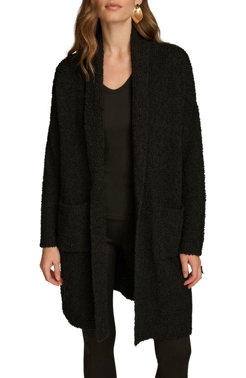 Shop Donna Karan Bouclé Wool Blend Longline Open Front Cardigan In Black