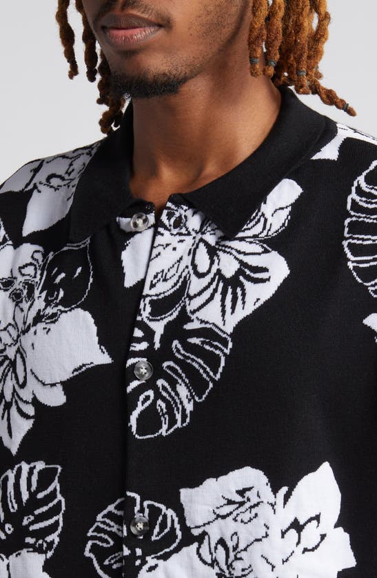 Shop Topman Floral Short Sleeve Knit Button-up Shirt In Black Multi