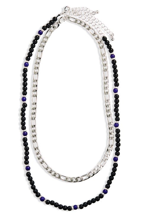 2-Piece Curb Chain & Bead Necklace Set