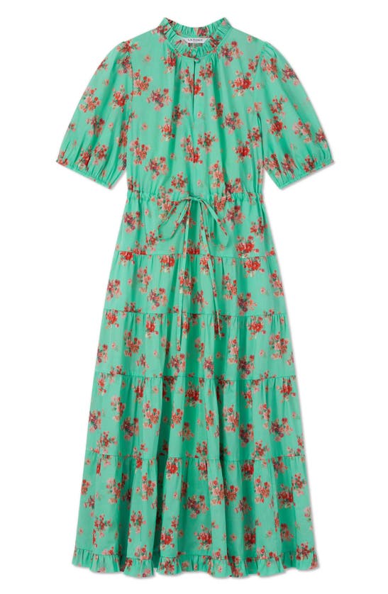 Shop Lk Bennett Hedy Tiered Ruffle Tie Waist Cotton Dress In Green