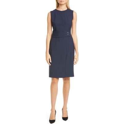Boss Dycelia Pinstripe Belt Detail Dress, Blue