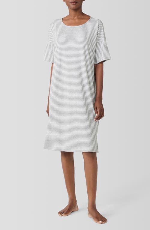 Shop Eileen Fisher Sleep Stripe Jewel Neck Sleep Dress In Dark Pearl