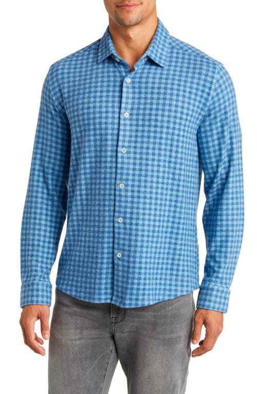 Gingham Check Wrinkle Resistant Tech Fleece Button-Up Shirt in Blue
